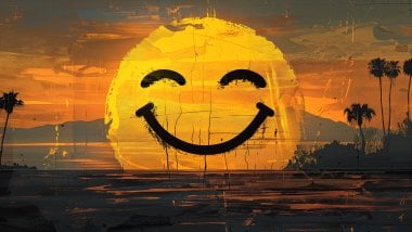 Pintura Atardecer sol sonriente Fondo de pantalla