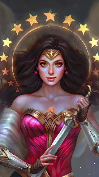 Wonder Woman with halo and sword Wallpaper