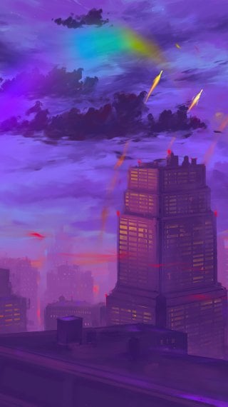 Sunset in the city Illustration Wallpaper