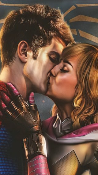 Spiderman and Gwen Stacy kissing Wallpaper