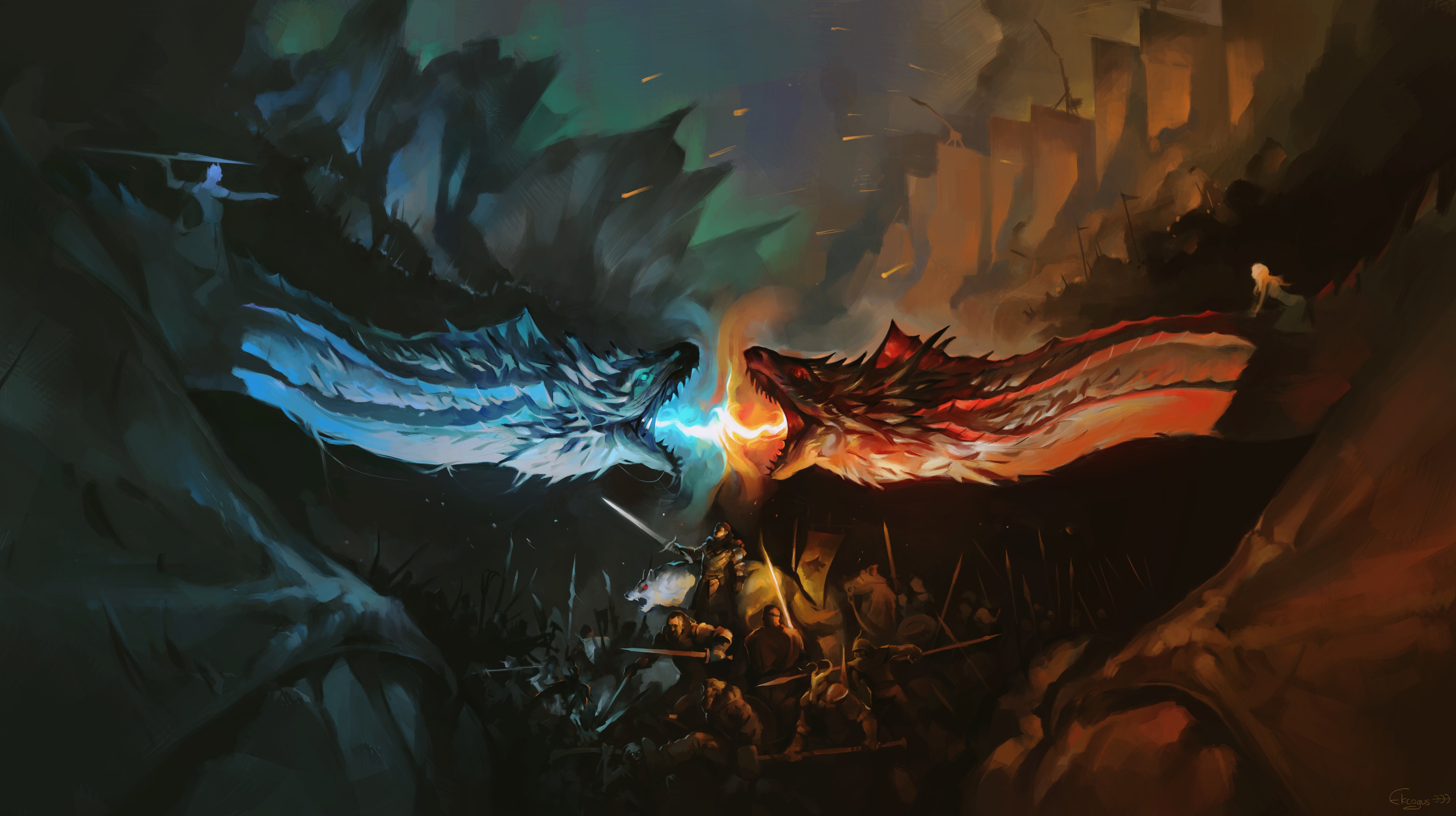 Dragon Battle Fire Vs Ice Game Of Thrones Wallpaper Id3003
