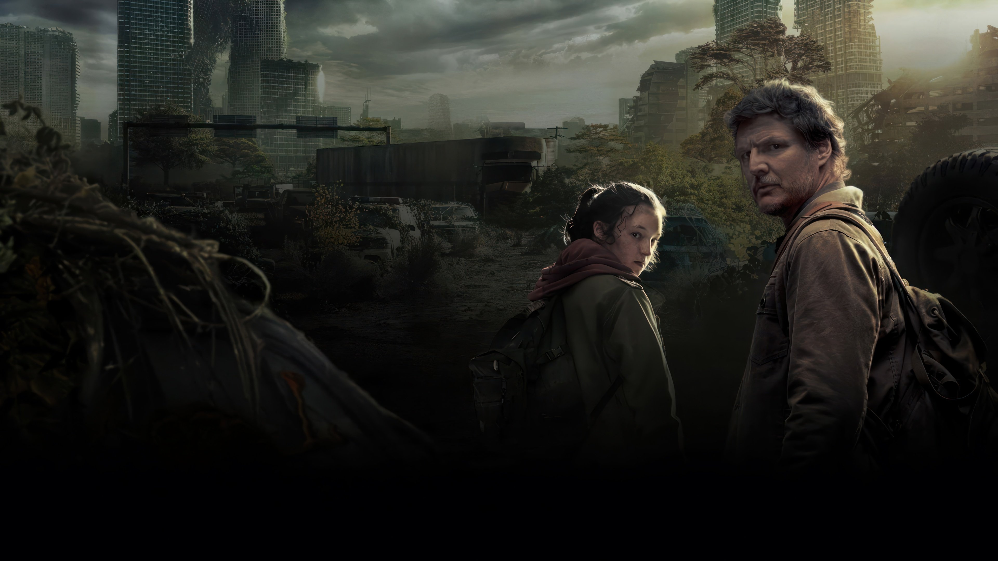 prompthunt last of us 4k wallpaper with Ellie and Joel fighting against a  clicker together Illustrated style with bright vibrant colours