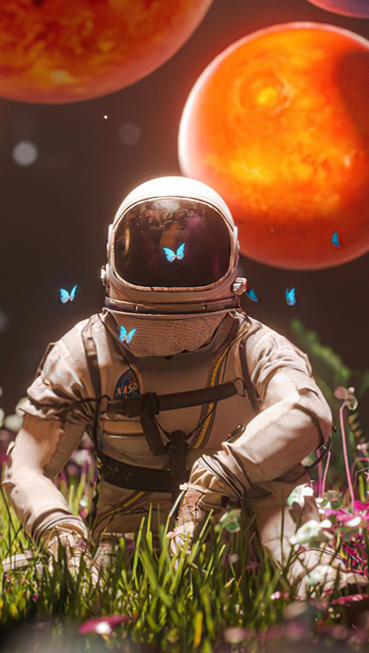 Astronauta con planetas y flores Fondo de pantalla 4k Ultra HD ID:10667