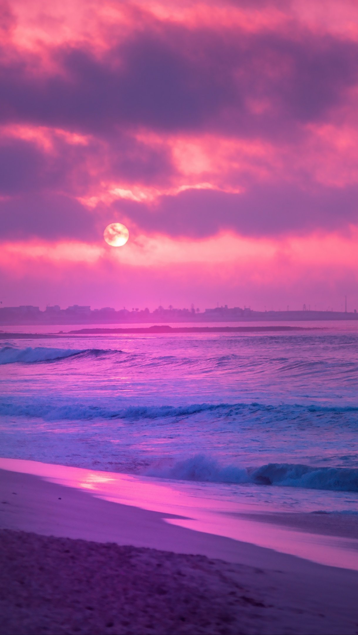 Pink Sunset On The Beach Wallpaper 4k Ultra Hd Id 3341