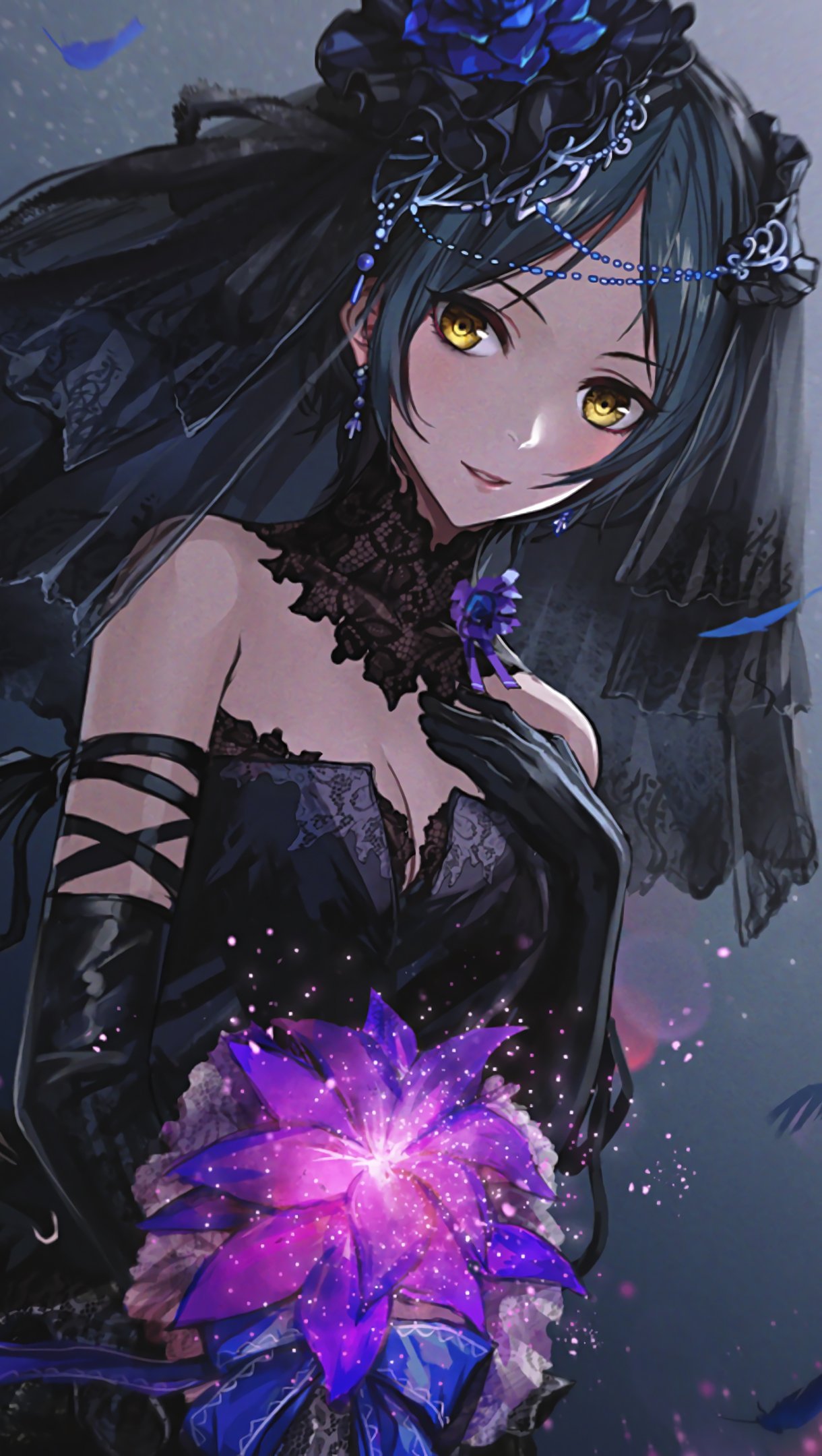 Lexica - Anime girl, Gothic, Vampire, Red eyes, Long hair, Black hair, Black  dress, Sad, Eyebags, Pale, Skull, White veil.